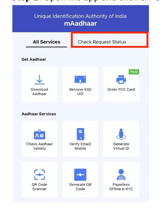 PVC Aadhaar Card Status on mAadhaar Check Request Status